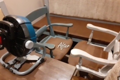 Bench, chairs after cleaning. Drying